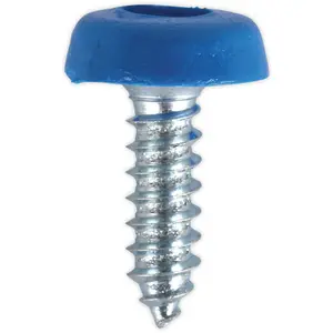 50 Pack of Durable Blue Numberplate Screws with Plastic Enclosed Heads