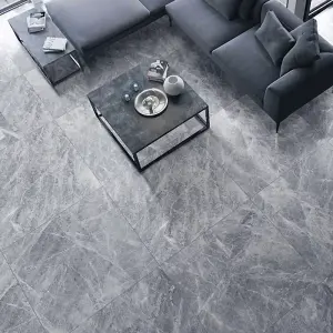 24 pcs Self Adhesive Vinyl Floor Planks Blue Grey Marble Effect Stick on Floor Tiles,(L)457.2mm (W) 457.2mm