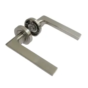 UNO-2 Door Handle Modern Satin Nickel Lever on Rose Internal Handles + 64mm Latch & Hinges