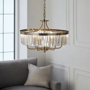 Luminosa Ascoli Pendant Ceiling Light Antique Brass Plate, Clear Cut Glass