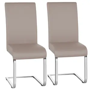 Yaheetech Set of 2 Light Brown Faux Leather Dining Chairs with Metal Legs for Kitchen Dining Room