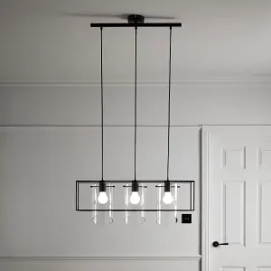 GoodHome Daluiz Matt Black 3 Lamp Pendant ceiling light