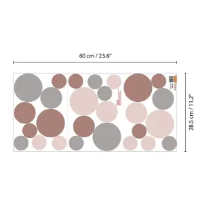 Walplus Large Polka Dots Boho Natural X 5 Kids Sticker PVC Brown, Grey