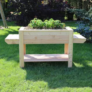 Ron Larch timber planter with side shelves and bottom shelf 400x800mm