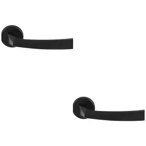 2 PACK - Premium Geometric Slim Door Handle Set - Matt Black Designer Lever Round Rose