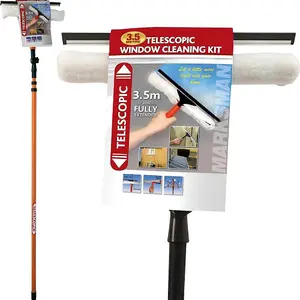 3.5m Telescopic Conservatory Window Glass Cleaning Cleaner Kit With Squeegee