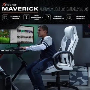 X-Rocker Maverick Gaming Chair PC Home Office Swivel PC Gaming Seat - WHITE / BLACK