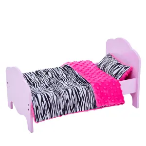 Teamson Kids Little 18" Doll Classic Single Bed Pink Zebra Print Set