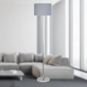 First Choice Lighting Set of 2 Chrome Stick Floor Lamps with Grey Cotton Shades