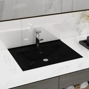 Belfry Bathroom Grenkie 600mm L x 460mm W Ceramic Rectangular Sink with Overflow Black