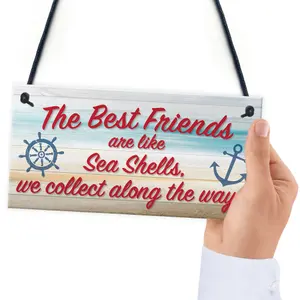 Red Ocean Sea Shell Friendship Nautical Seaside Theme Gift Hanging Plaque Best Friends Bathroom Bedroom Door Sign