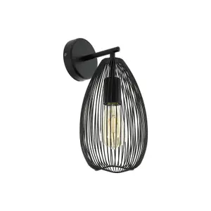 LED Wall Light / Sconce Black Steel Wire Cage Shade 1 x 60W E27 Bulb