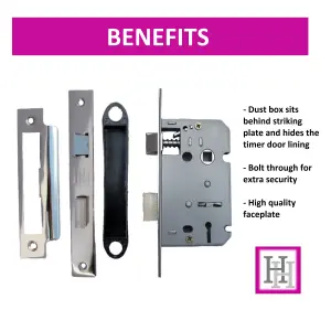 3 Lever Mortice Nickel Sash Lock Key 2.5" 64mm Bolt Through Reversable Bathroom Handle Locks