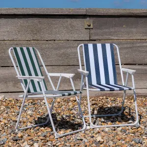 Harbour Housewares - Folding Metal Beach Chairs - Blue/Green Stripe - Pack of 4