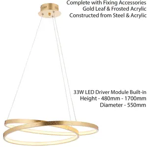 LED Ceiling Pendant Light 33W Warm White Gold Leaf Infinity Feature Strip Lamp