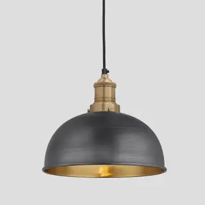 Industville Brooklyn Dome Pendant, 8 Inch, Pewter & Brass, Brass Holder