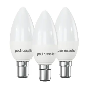 paul russells LED Candle Dimmable Bulb Small Bayonet Cap SBC B15d, 5.5W 470Lumens C37 40w Equivalent, 2700K Warm White, Pack of 3