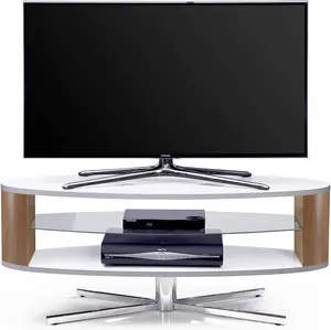 MDA Designs Orbit 1100WWA Gloss White TV Stand with Walnut Elliptic Sides for Flat Screen TVs up to 55"