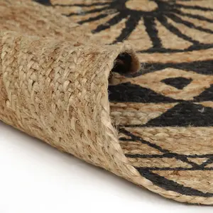 Handmade Rug Jute with Black Print 120 cm