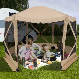 Costway 346 x 305 cm Pop-up Screen House Tent 6-Sided Camping Gazebo Instant Setup Hub Tent with Portable Carrying Bag