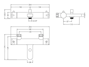 Current Wall Mount Thermostatic Bath Shower Mixer Tap with Multi Function Slide Rail Kit - Chrome - Balterley