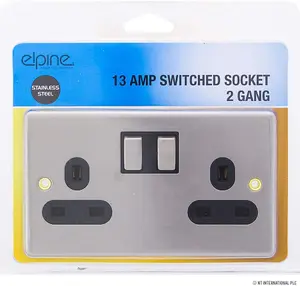 13Amp Socket Double Switch Plug 2 Gang Power Electric Wall Stainless Steel