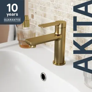 GoodHome Akita Medium Satin Brass effect Round Basin Mixer Tap