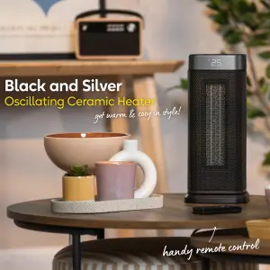 Russell Hobbs Electric Heater 2000W Low Energy Ceramic Portable Heater 24hr Timer Black & Silver 2 Year Guarantee RHCTH2002S