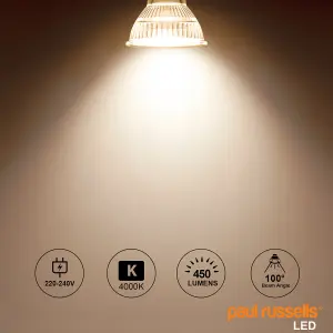 paul russells LED GU10 Light Bulb, 4W 450 Lumens, 35w Equivalent, 4000K Cool White, Ceiling Spotlights, Pack of 6