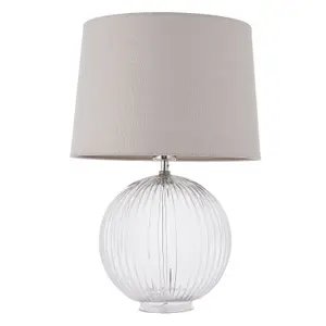 Table Lamp Clear Ribbed Glass & Natural Linen 40W E27 GLS Base & Shade