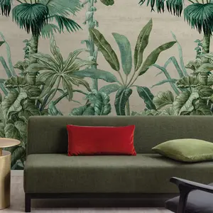 Botanical Palm Leaves 3 lane Repeatable Wallpaper Mural, Green