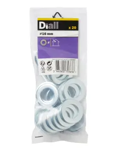 Diall M16 Carbon steel Flat Washer, (Dia)16mm, Pack of 20