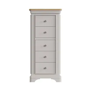 Large 5 Drawer Chest Of Drawers Solid Oak Dove Grey Painted Finish Ready Assembled