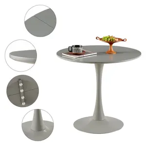 Kingsley Round Metal Base Dining Table Grey / 73cm H x 80cm W x 80cm D