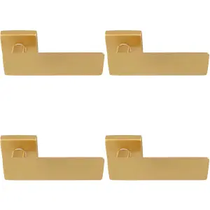 4 PACK - Premium Large Flat Door Handle Set - Satin Brass Designer Lever on Square Rose