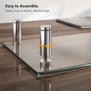 VonHaus XL Glass Monitor Stand for Desks - Height Adjustable Screen Riser - Large Dual Monitor Riser - Glass with Aluminium Legs