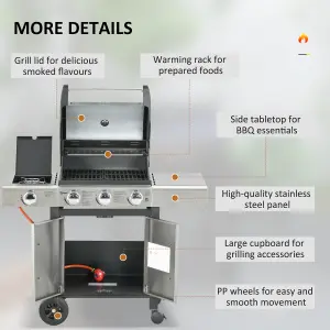 Outsunny Deluxe Gas Barbecue Grill 3+1 Burner Garden BBQ w/ Large Cooking Area