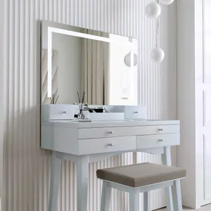 Madison Grey Dressing Table with Large Mirror Framed with LED Light