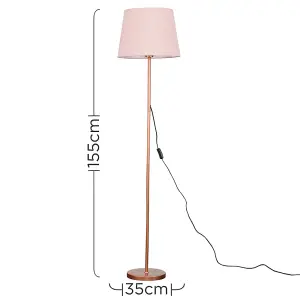 ValueLights Modern Standard Floor Lamp In Copper Metal Finish With Pink Tapered Shade - With LED GLS Bulb in Warm White