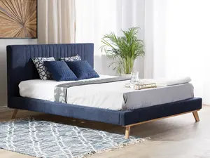 Chenille EU King Size Bed Dark Blue TALENCE