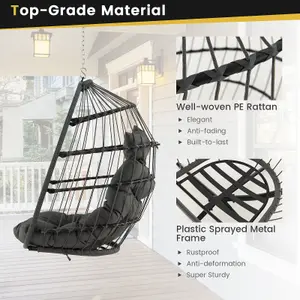 Costway Hanging Egg Chair Egg Swing Hammock Chair w/ Head Pillow & Large Seat Cushion