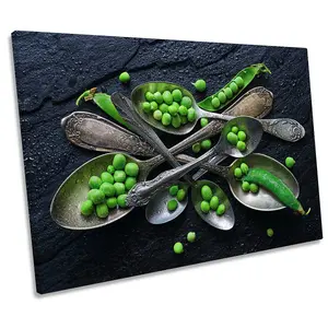 Spoons Green Peas Modern Kitchen CANVAS WALL ART Print Picture (H)61cm x (W)91cm