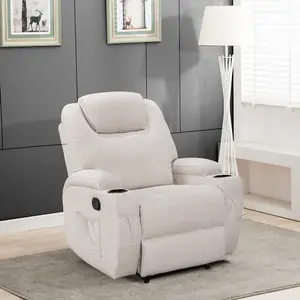 Recliner Manual Chair in Cream Linen Fabric