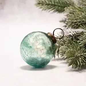 Crackle Glass Bauble (Set of 3) Mint / 5cm H x 5cm W x 5cm D