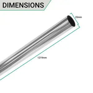 EAI - Hanging Wardobe Rail Kit - 25mm Tube - 1219mm Rail with 2x End Brackets & 1x Centre Brackets - Polished Chrome