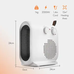 VonHaus Fan Heater 2KW, Portable Electric Lightweight Heater for Home, Office, Any Room, Can be Placed Upright or Flat, White