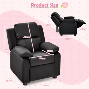 Costway Kids Recliner Chair PU Leather Toddler Sofa Chair w/ Adjustable Backrest & Footrest Black