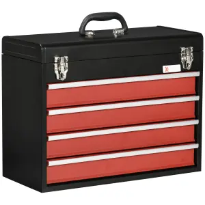 DURHAND Lockable 4 Drawer Tool Chest with Ball Bearing Slide Drawers Black