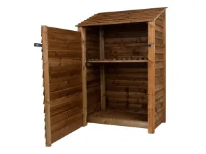 Wooden tool store, garden storage with shelf W-119cm, H-180cm, D-88cm - brown finish