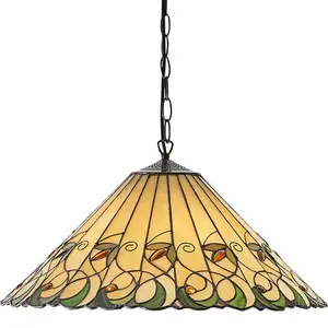 Tiffany Glass Hanging Ceiling Pendant Light Bronze & Amber Floral Shade i00127